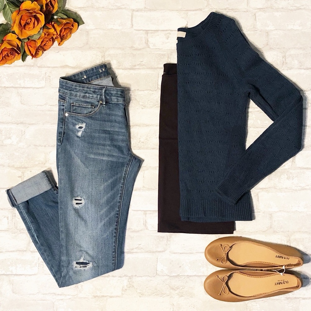 LOFT | Teal Blue Pointelle Sweater - Size S